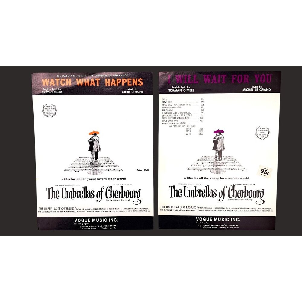 Vintage Umbrellas Of Cherbourg 1967 Sheet Music Lot Of 2 What Happens Wait For